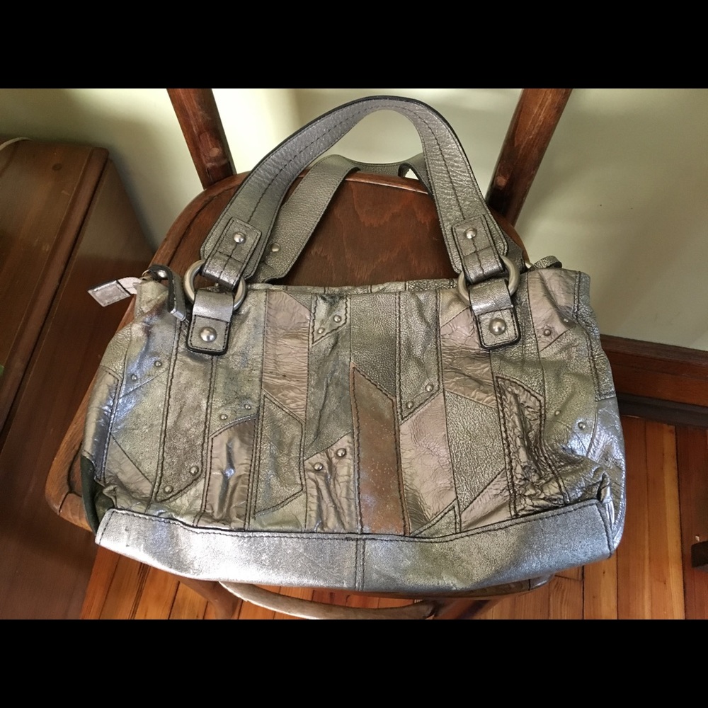 Metallic Silver Fossil Patchwork Bag - image 2